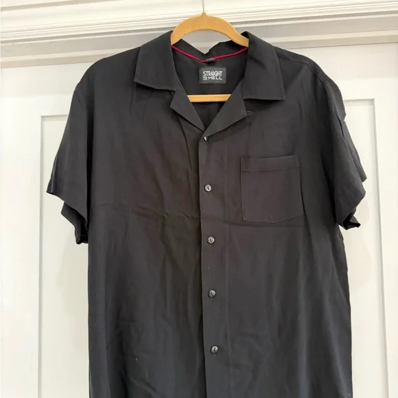 Straight to Hell Classic Black Men's Button Down Dress Shirt - Picture 2 of 4